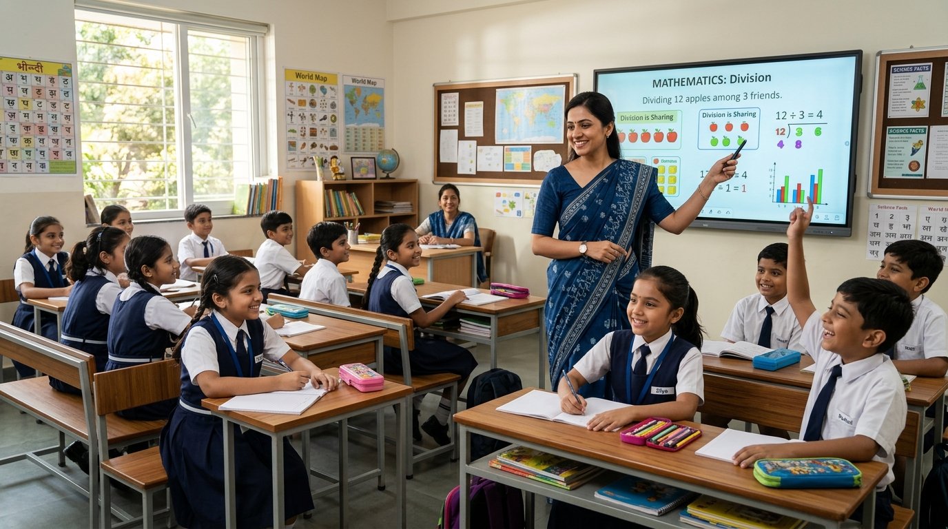 Indian School Classroom with Teacher and Students